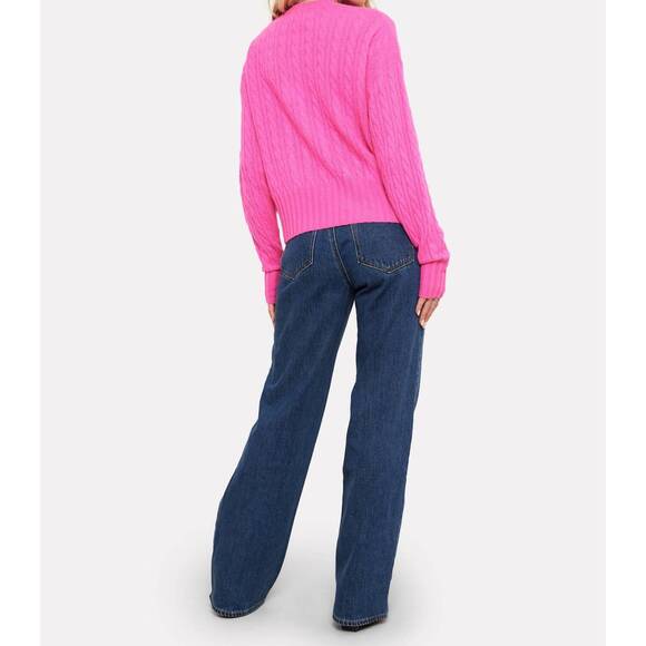 NEW BRODIE CASHMERE cathy cable knit crew sweater in diva pink - Picture 4 of 4